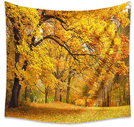 Lsimeru Wandteppich Wandtuch Wald Herbst Groß 180x230 Natur Landschaft Wandbehang Gelb Forest Weed Tapestry Wall Hanging Baum Wandkunst Tischdecke Schlafzimmer