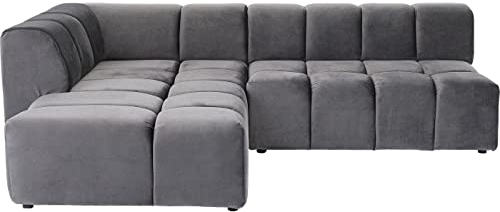 Kare Design Ecksofa Belami Velvet, Grau, Eckcouch mit Ottomane Links, Samtoptik, Holz Korpus, 70x256x210 cm (H/B/T)
