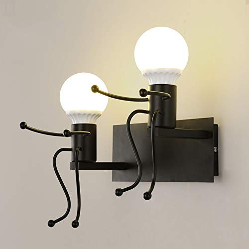 Modern Retro Creative Cartoon Wrought Iron Wall Lamp Nordic Modern Small Iron Man Wall Lighting Fixtures LED Living Room Bedroom Bedside Children's Room Aisle Bar Cafe Restaurant Corridor E27
