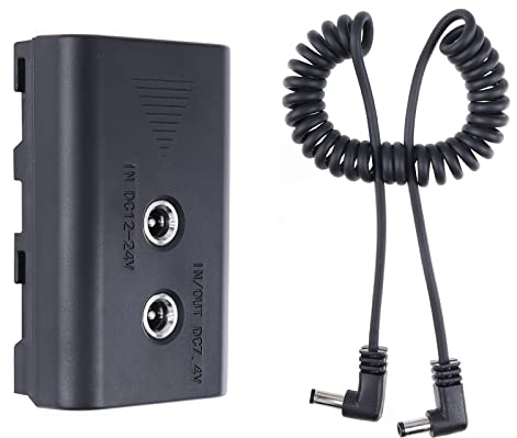 FOTGA Netzteil NP-F-Dummy-Batterie DC-Koppler Ersatz von NP-F960/750/770/970 mit DC-Eingang und DC-Ausgang zur Stromversorgung der DSLR Kamera Field Monitor LED-Licht(Mit DC zu DC Spiralkabel)