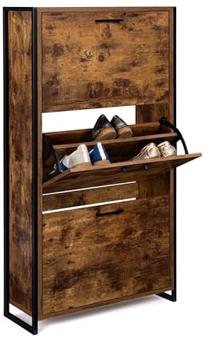 IDMarket Dayton - Mueble para zapatos (3 puertas, efecto envejecido, diseño industrial)