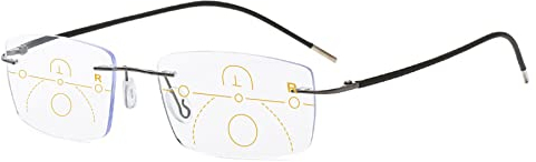 Lanomi Progressive Multifokal Lesebrille Randlose Damen Herren Leicht Blaulichtfilter Lesehilfe Sehhilfe Mode Anti blaue Brille mit Stärke Gunmetal 4.0
