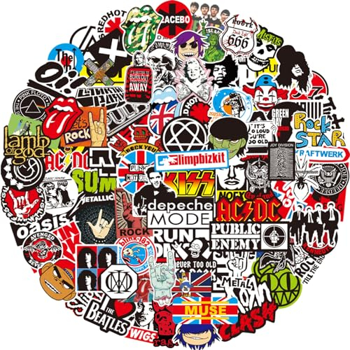 Rock Band Aufkleber, 100 Stück Classic Rock Stickers, Coole Rock Band Punk Aufkleber für Laptop Scrapbook Motorrad Koffer Skateboard, Teens