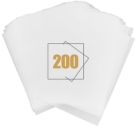 Joyfair Baking Paper, 200Pcs Silicone Precut Greaseproof Parchment Paper Sheets Ideal for Baking/Steaming/Cooking/Grilling Cookies Bread Pie, Waterproof & Oilproof, Non-Stick & Oven Safe, 33x23cm