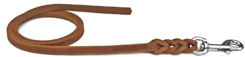 Fettlederleine Schleppleine aus Leder für Hunde 5m, 7,5m, 10m (7.5m x 10mm Cognac Chrom)