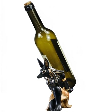 Tissting Weinregal Einzel Flaschenregal Harz 3D Anubis Schwarz Katze Stehend Deko Weinflaschenhalter Schreibtisch Wein Display Regal für Home, Bar(Anubis)