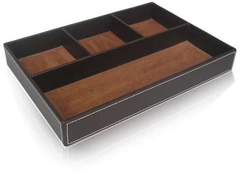 PU Valet Tray - Leather Desk and Dresser Drawer Tray Organiser, Nightstand Catch-All Storage Box for Keys, Phone, Wallet, Watch, Jewellery [Brown]
