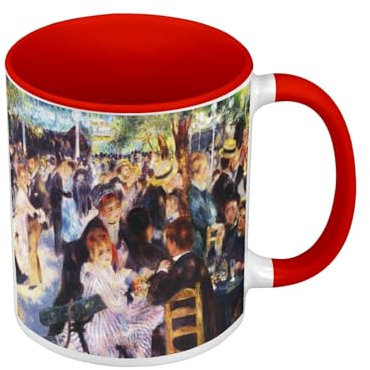 Mug de Couleur Qualité Premium Rouge - Auguste Renoir Bal du Moulin Impressionnisme Peinture Huile - Tasse avec anse et intérieur de couleur