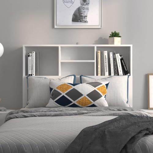 Tino Tech Kopfteil-Regal 100x19x103,5 cm Weiß Holzwerkstoff Kopfteil mit Ablagen Bettkopfteil mit Stauraum Regal Kopfenden Bettrückwand Bett Kopfteil Holz Headboard Schlafzimmer Möbel