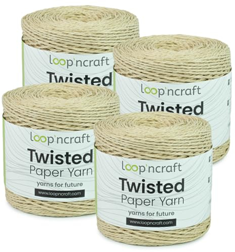 Papiergarn 4er-Set, Light Beige, Loopncraft, 1000m - 600g, Twisted Paper Yarn, Natürliches Papierkordel