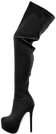 blingqueen Stivali elasticizzati da donna sopra il ginocchio, con plateau, Nero , 44 EU