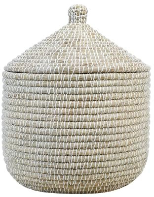 Natural Seagrass Handwoven Laundry basket with lid -KCL-13 (Natural, Large (43cm))
