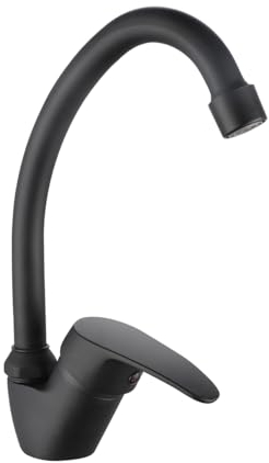 INGUZ. Grifo Viggo para fregadero de cocina mezclador de caña media monomando. Agua fria y caliente. (Negro)