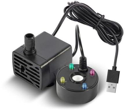 Kioball USB 5 V bomba de nebulizador LED luces mini señor máquina de niebla, interior jardín estanque nebulizador negro