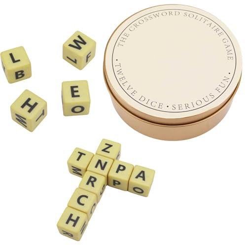 NQEUEPN Gioco di Dadi Cruciverba, Gioco di Parole Crociate con Set di Dodici Lettere di Dadi Gioco di Dadi Dell'Alfabeto Giochi di Parole di Dadi Confezionato con Custodia, Anti-Perdita (Oro)
