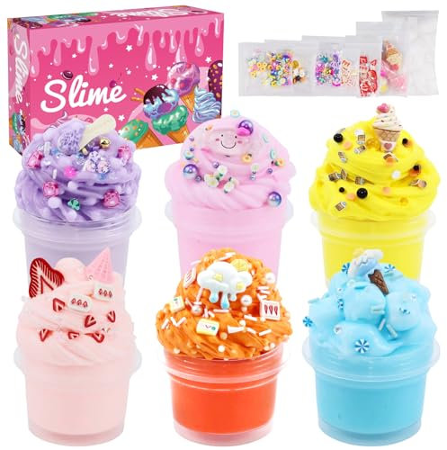 Schleim Kit Kinder - Eiscreme Slime Set Zum Selbermachen, Slimy Butter Cloud Fluffy Schleim Schaumstoffkugeln Slime Kit für Mädchen & Jungen Party Geschenk Geburtstag Weihnachten Mit 8 Zubehörpaketen