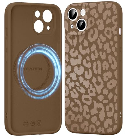 Saqmkil Handyhülle für iPhone 14 Hülle für Magsafe mit Leopard Muster | Aesthetic Khaki Leo Motiv Mädchen Design Magnetische Case, Weich Flüssigem Silikon Stoßfeste Schutzhülle Cover 6,1
