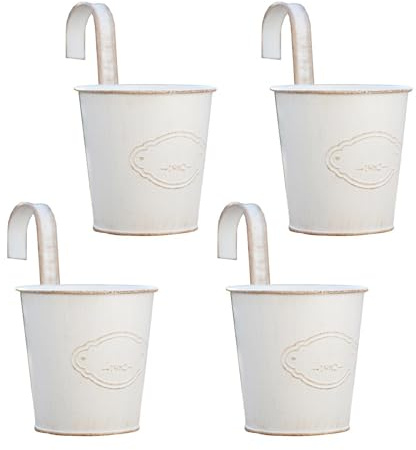 Ocastuted Macetas para Barandilla,4 Maceteros con Gancho Desmontable y Agujeros de Drenaje | Colgadores para Flores de Cerca | para jardín Patio balcón Pared Ventana Interior y Exterior