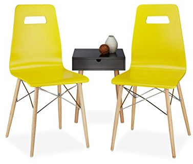 Relaxdays Design Stuhl 2-er Set ARVID, Holz, Esszimmer-Stuhl, modern, HxBxT: 92 x 43 x 40 cm, Retro, gelb