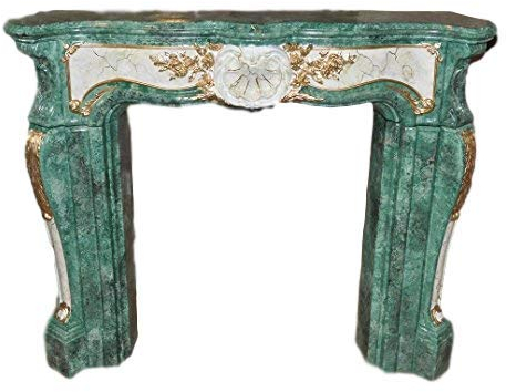 Kaminumrandung Kaminverkleidung Rokoko marmoriert cararasmaragdgrün mit cararasandweiß mit Gold Breite140cm Kamin Farbe: Cararasmaragdgrün mit cararasandweiß mit Gold