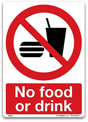Hinweisschild mit englischer Aufschrift No food or drink, A5, selbstklebendes Vinyl