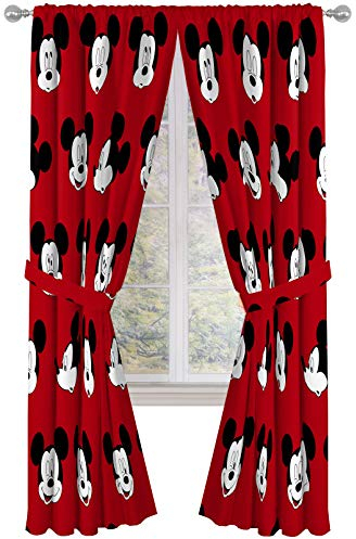 Jay Franco Kinder-Fenstervorhänge, 4-teiliges Vorhang-Set mit 2 Raffhaltern, schöne Dekoration für das Schlafzimmer und einfaches Aufstellen, Rot – Micky Maus, 213 cm