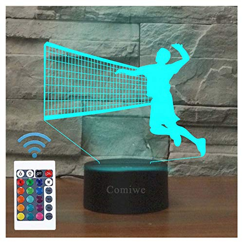 Volleyball 3D Illusion Nachtlicht Spielzeug,Dekoration LED Nachttischlampe 16 Farben Ändern mit Fernbedienung,Weihnachten Deko Lampe Geburtstagsgeschenk Für Mädchen Jungen Kinder und Freunde