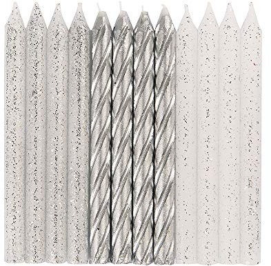 Geburtstagskerzen - Silber & Glitzerspirale - 24er Packung