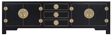 Fine Asianliving Chinesisches TV Lowboard Onyx Schwarz - Orientique Kollektion B175xT47xH54cm Chinesischer TV Schrank China Oriental Asiatique Fernsehschrank TV Regal TV Tisch TV Möbel TV Board