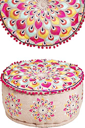 Runder Pouf Sitzpouf aus Baumwolle Azet -1- ø 50cm Rund Mit Füllung | Sitzkissen Bodenkissen Kissen Orientalisch | Sitzpuff Hocker Sitzhocker Fusshocker bestickt als Orientalische Dekoration