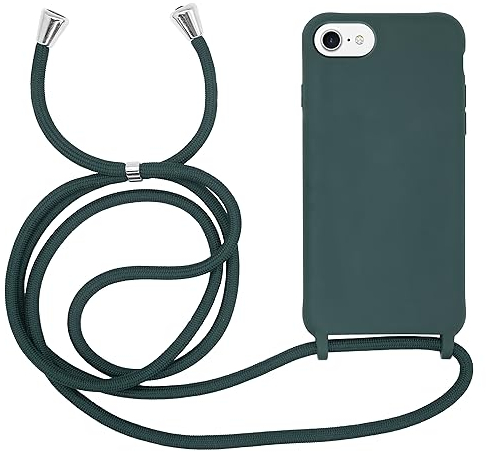 MyGadget Strap Case for Apple iPhone 6 | 6s | 7 | 8 | SE 2020 | 2022 - Crossbody Phone Cover - TPU Silicone Case with Neck Holder - Cord Lanyard Carrier with Rope in Dark Green