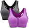 ZOEREA Sports BH Damen Push Up Zip Front Impact Yoga Bra Grau und Lila,M