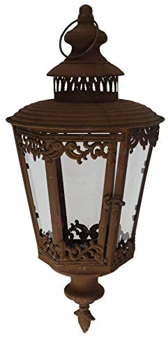 Keyhomestore Vintage-Laterne für den Außenbereich aus Metall in Rostoptik mit Glas - Retro-Stil für Garten, Balkon, Terrasse und Innen - H 55 cm, D 30 cm