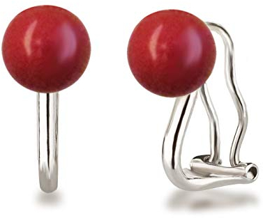 Schöner-SD Ohrclips Perle 8mm 925 Silber Rhodium koralle-rot