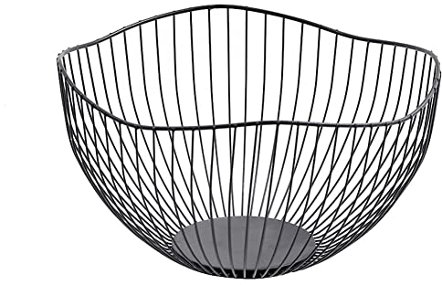 NORHOR Obstkorb Metall, Schwarze Obstschale aus Metalldraht, Obstaufbewahrungskorb Vintage, Multifunktionaler Obstkorb aus Eisen, Deko Drahtkorb.