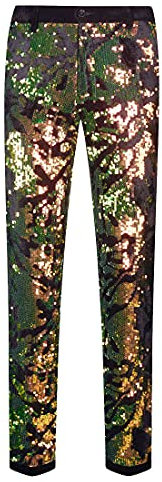 CARFFIV Herrenmode, Blumenmuster, glänzende Pailletten, Samt-Hose (XS, Mappa Verde)