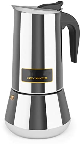 Suinga Cafetière italienne en acier inoxydable. Capacité 12 tasses. Utilisation pour gaz, vitrocéramique, électrique et induction.