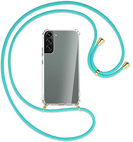 mtb more energy® Handykette kompatibel mit Samsung Galaxy S22 5G (SM-S901, 6.1'') - türkis/Gold - Smartphone Hülle zum Umhängen - Anti Shock Full TPU Case