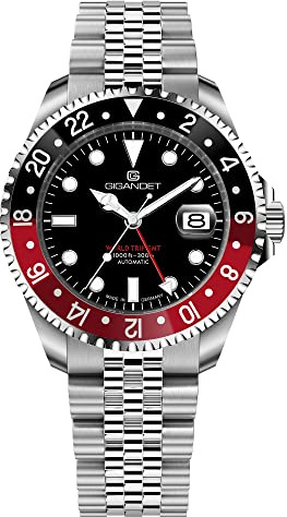 Gigandet Herren-Automatikuhr World Trip GMT - Made in Germany - Swiss Made Automatikuhrwerk SW330-2 - Saphirglas - Super Luminova - Verschraubtes Edelstahlarmband - 300m/30bar - Schwarz - G1000-003M
