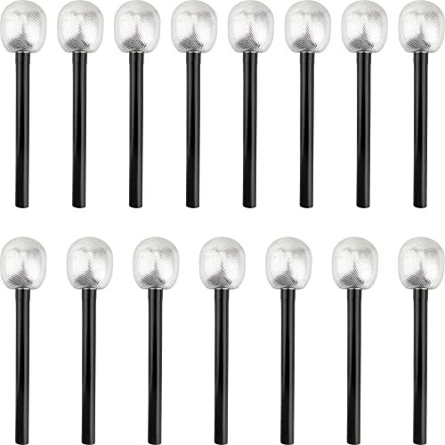 Haconba 15 Pack Toy Microphone Stage Mic Costume Prop Fake Mic Accessory Silver Glitter Microphone for Cosplay Stage Play Rock Star Accessories Prop Karaoke Birthday Theme Party Favors