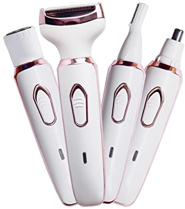 Elektrischer Rasierer für Damen, Haarschneider für Gesicht, Nase, Augenbrauen, Bart, Schnurrbart, Arm, Bein, Achselhöhle, Bikini, schmerzfrei, wiederaufladbar, tragbar, 4-in-1 Damen-Körperrasierer-Set