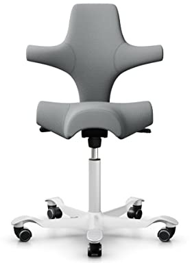 HAG Capisco 8106 Stoff Select Bürodrehstuhl - Standard Gasfeder 200 mm - Sitzhöhe 47-65,5 cm - weiche Rollen (Medium Grey - SC60131, Weiß)