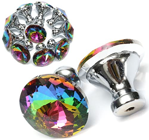 Van Der Linn 4 PCS Multicolor Crystal Glass Door Knobs for Cupboards Wardrobes, 30mm Diameter with Screws, Cabinet Drawer Handles