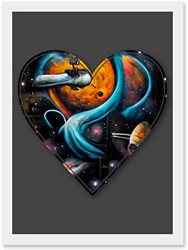 Wee Blue Coo Symbol Heart Love Space Trippy Cosmos Decorative Graffiti Mural Alphabet Initial Stencil Artwork Framed Wall Art Print A4