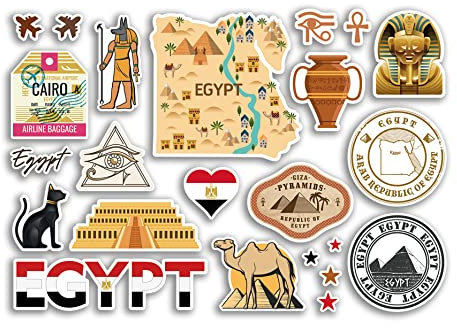 A5 Aufkleberbogen Ägypten Vinyl Aufkleber - Ägyptische Afrika Land Sehenswürdigkeiten Urlaubsstempel Sommerkarte Flagge Reise Stadt Gepäck Scrapbooking #79018