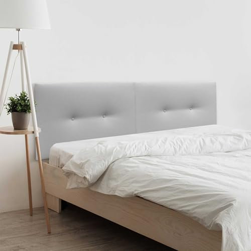 DHOME Kunstleder oder Acualine Stoff Kopfteil Plain mit Knöpfen DUAL geteilt in 2 Stücke gepolstert HIGH Range Schlafzimmer Kopfteil (Kunstleder Hellgrau, 210cm Dual (Betten 200))