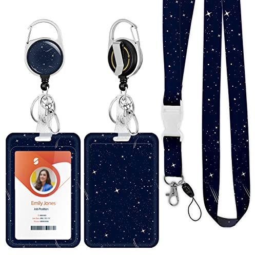 ID Badge Holder mit Lanyard, einziehbare ID Badge Card Holders Abnehmbare Hals Lanyard Strap mit Badge Reel und vertikale ID-Halter für Krankenschwester Studenten (Meteor)