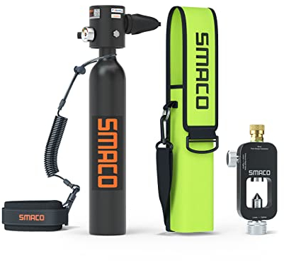 SMACO S300Plus Tauchflasche 0.5L Mini Tauchflaschen für das Tauchen im Flachen Wasser Kleine Tauchflasche Support 6-10 Mins Unterwasseratmung für Tauchpraxis, Paket A-Schwarz