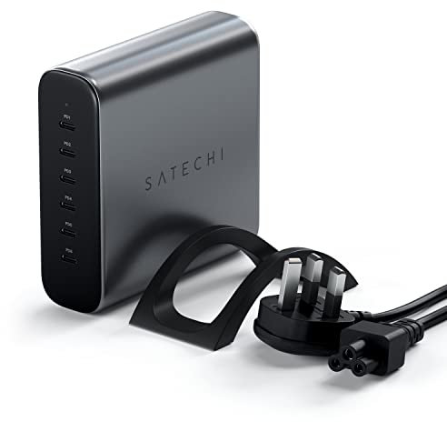 SATECHI 200W 6-Port GaN Charging Station, 2 140W USB-C and 4 USB-C, Fast Charging Travel Charger for Multiple Devices, for MacBook Air/Pro M4, iPad Air/Pro M4, iPhone 16, Most Thunderbolt Devices