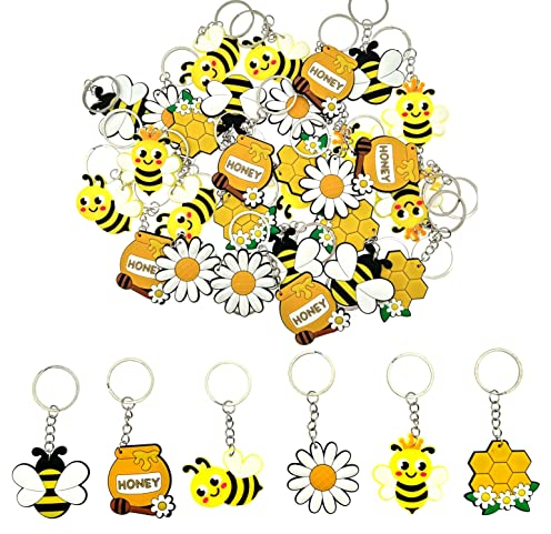 JZK Lot de 30 porte-clés abeilles mignons pour enfants, mini porte-clés en caoutchouc pour fête d'anniversaire d'enfants, cadeaux de fête d'enfants, cadeaux de remerciement